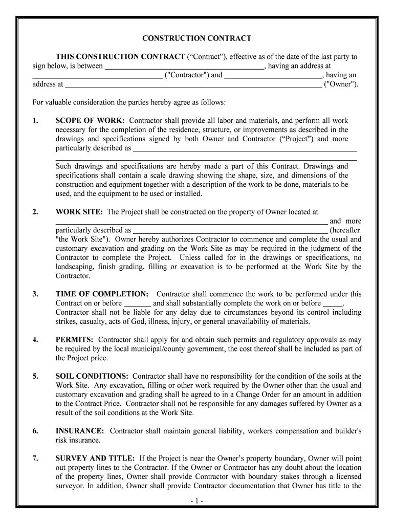 Construction Contract Template 14 Word, PDF, Apple Pages  Form