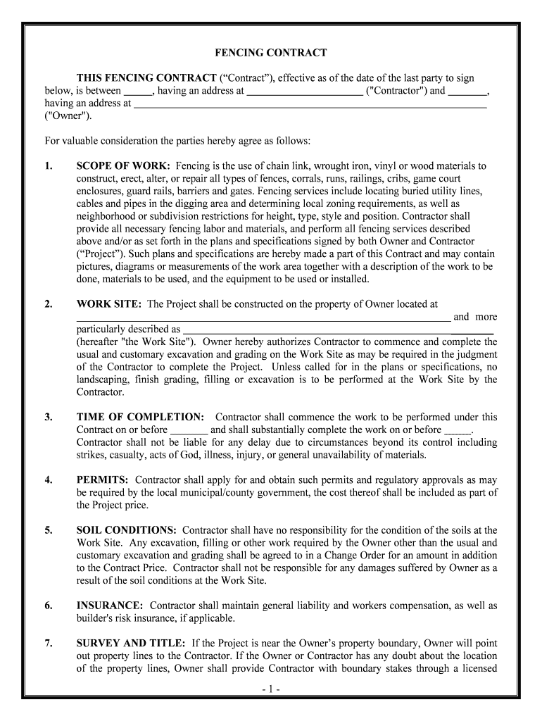 Neighbor Fence Contract Contract Templates  Form