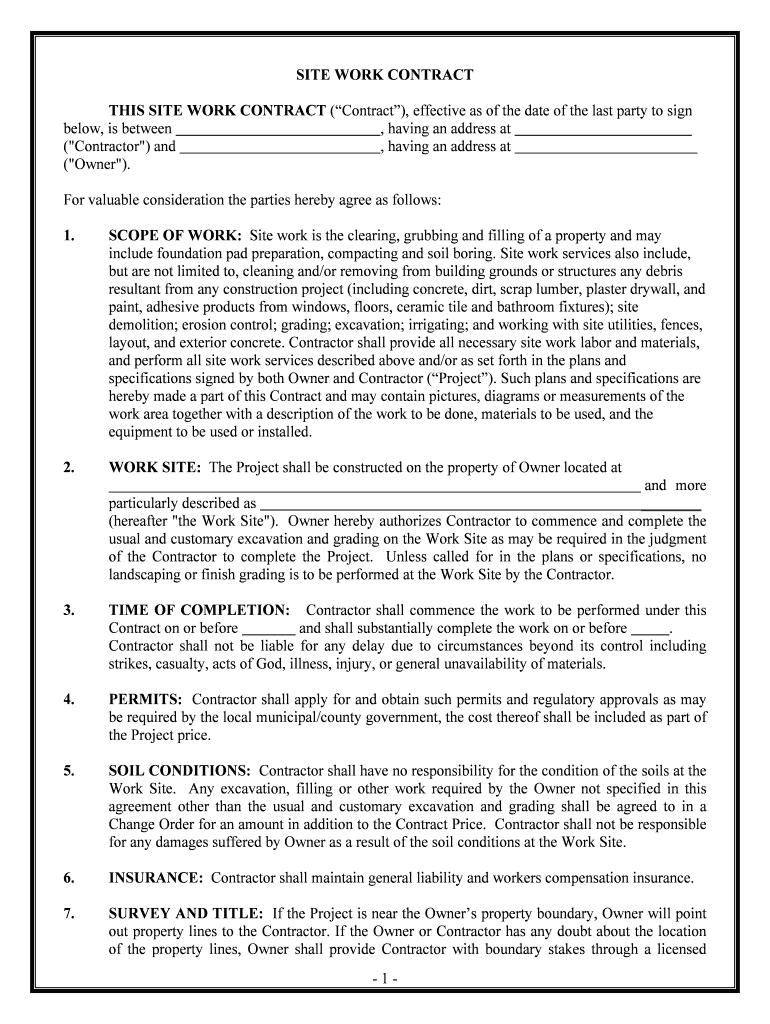 SITE WORK CONTRACT  Form