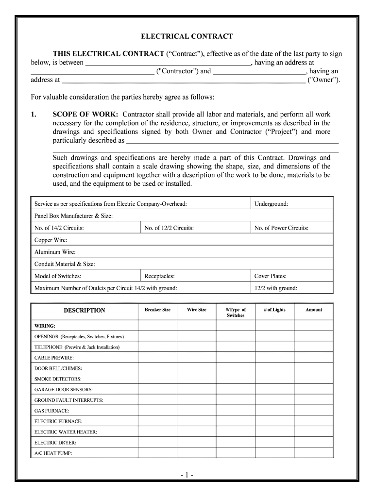 Electrical Contract Agreement TemplateContractStore  Form