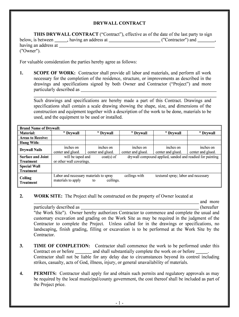 Drywall Contract Agreement with Sample  Form