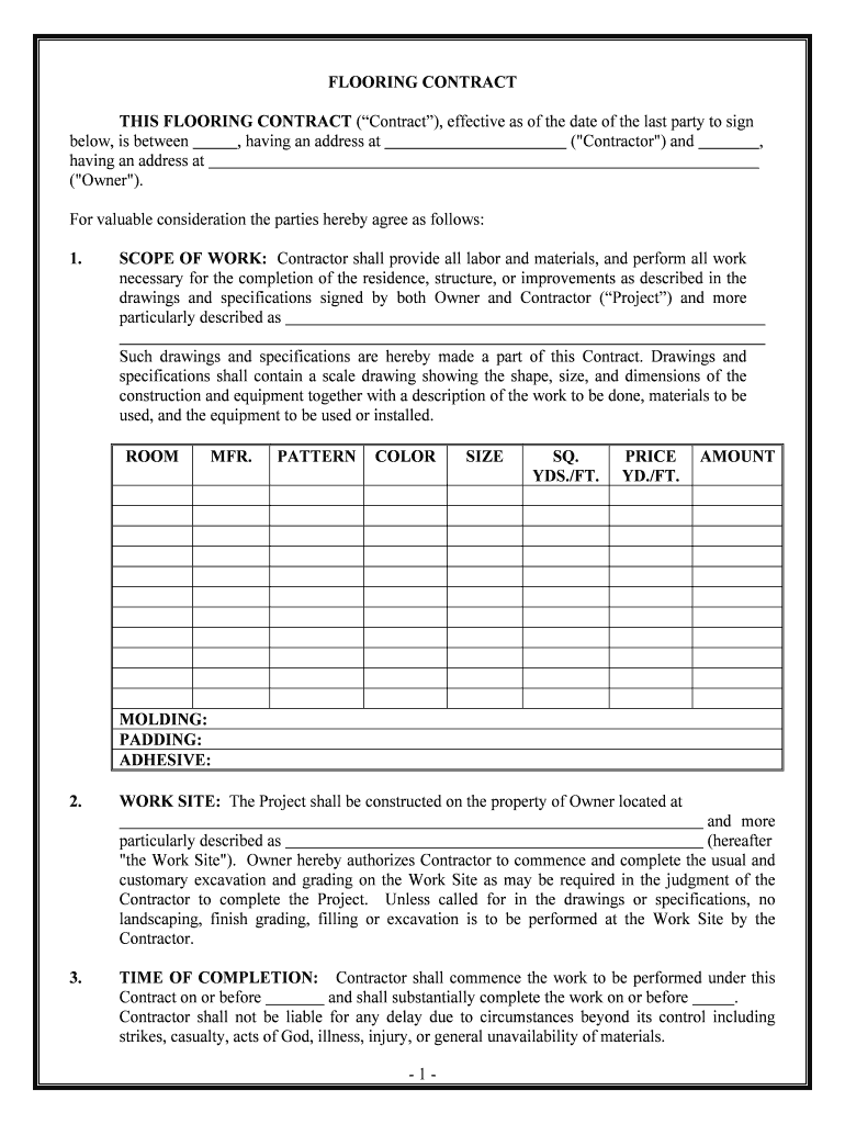 Flooring Contract Template Download Sample  Form