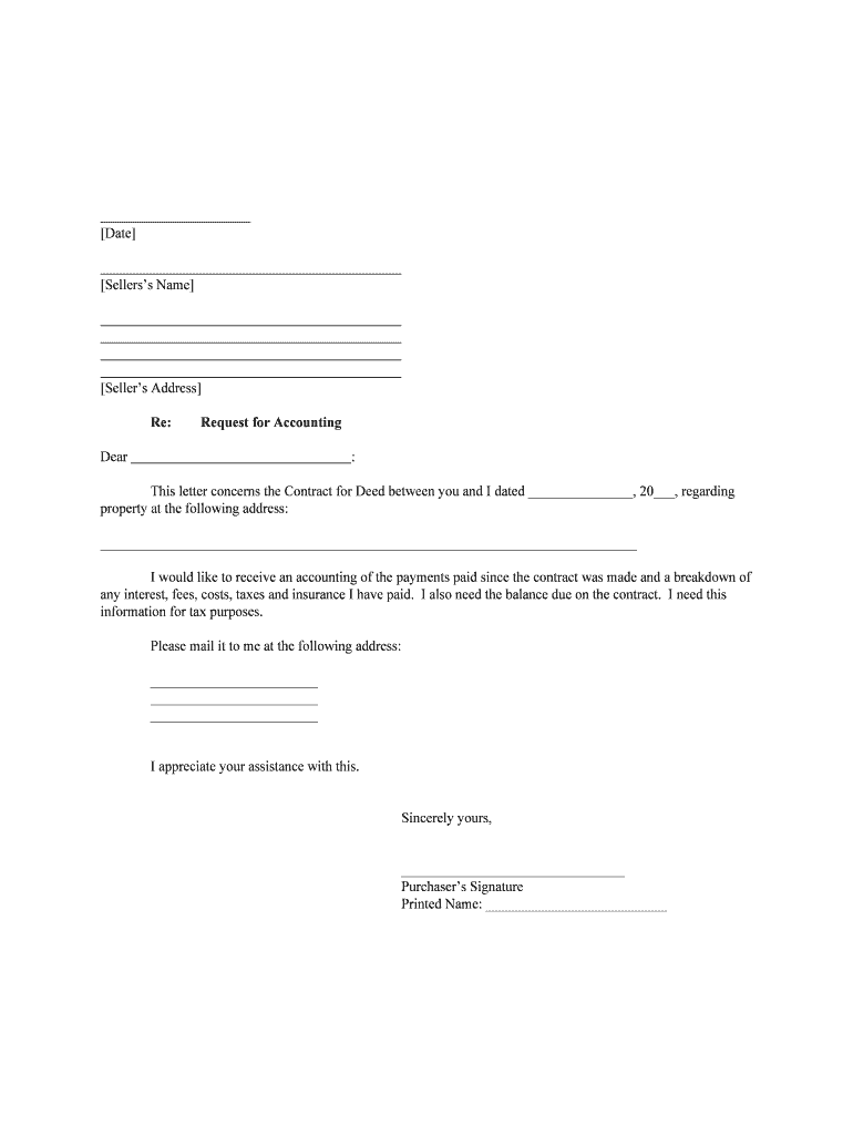 This Letter Concerns the Contract for Deed between You and I Dated , 20, Regarding  Form