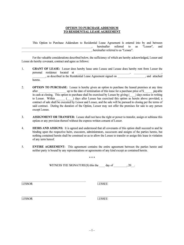 Fill and Sign the Residential Lease Agreement Template with Option to Purchase Form