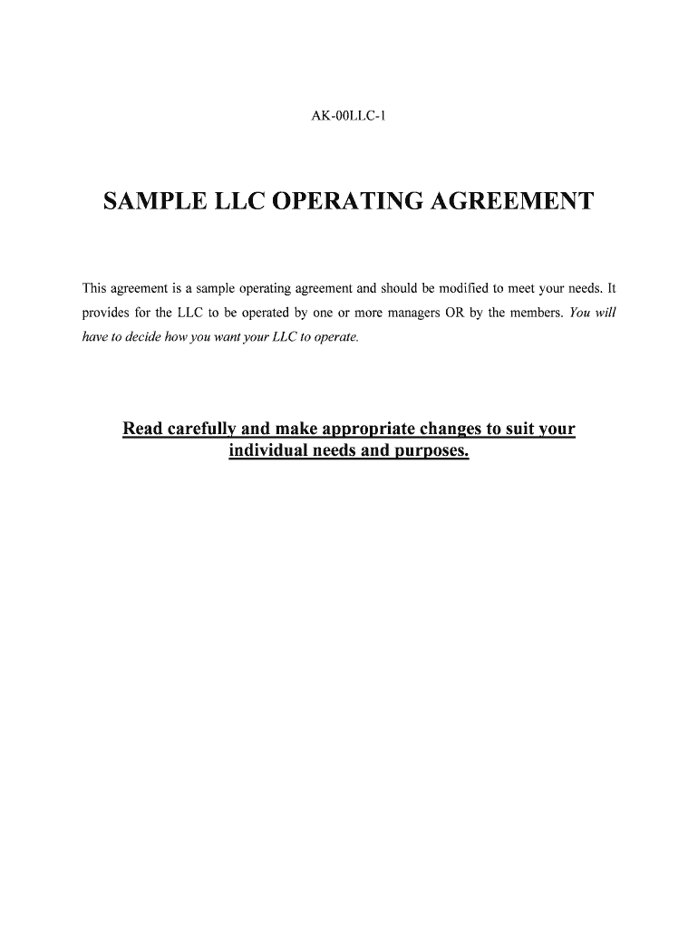 Sample LLC Operating Agreement Template Downloads  Form