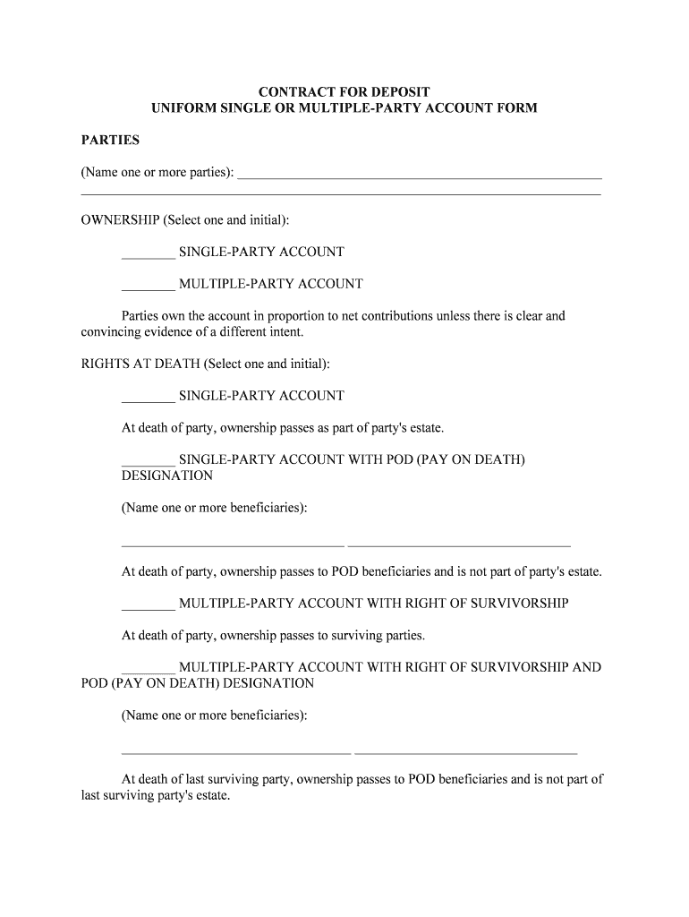 UNIFORM SINGLE PARTY or MULTIPLE PARTY ACCOUNT FORM