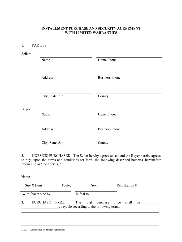 Installment Purchase and Security Agreement Clydesdale  Form