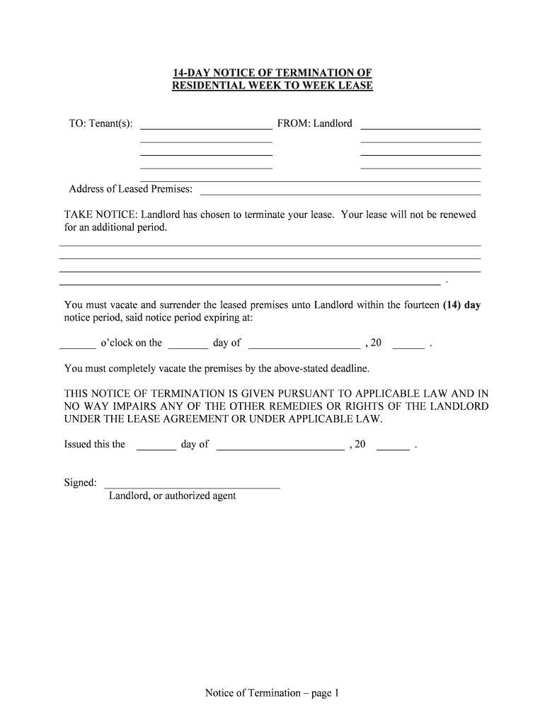 14 DAY NOTICE of TERMINATION of  Form