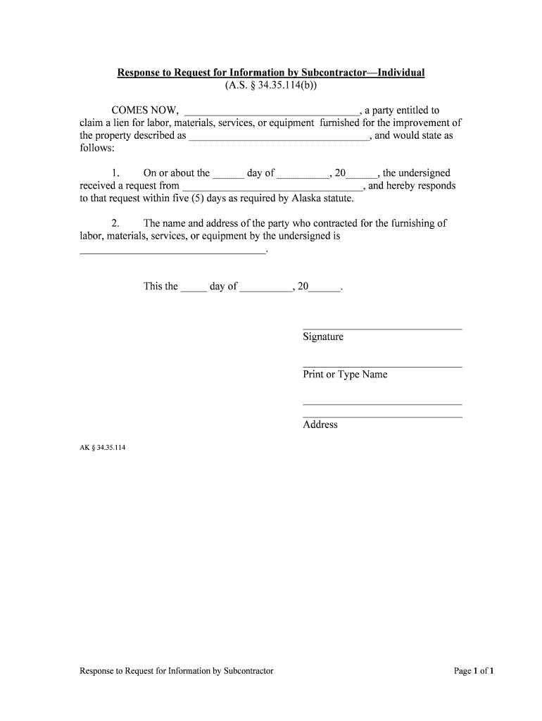 Response to Request for Information by SubcontractorIndividual