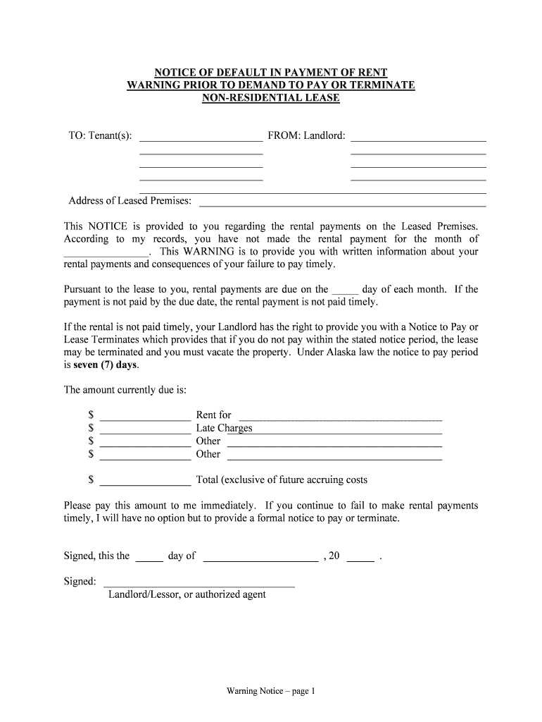 Fillable Online New York Notice of Default in Payment of Rent  Form