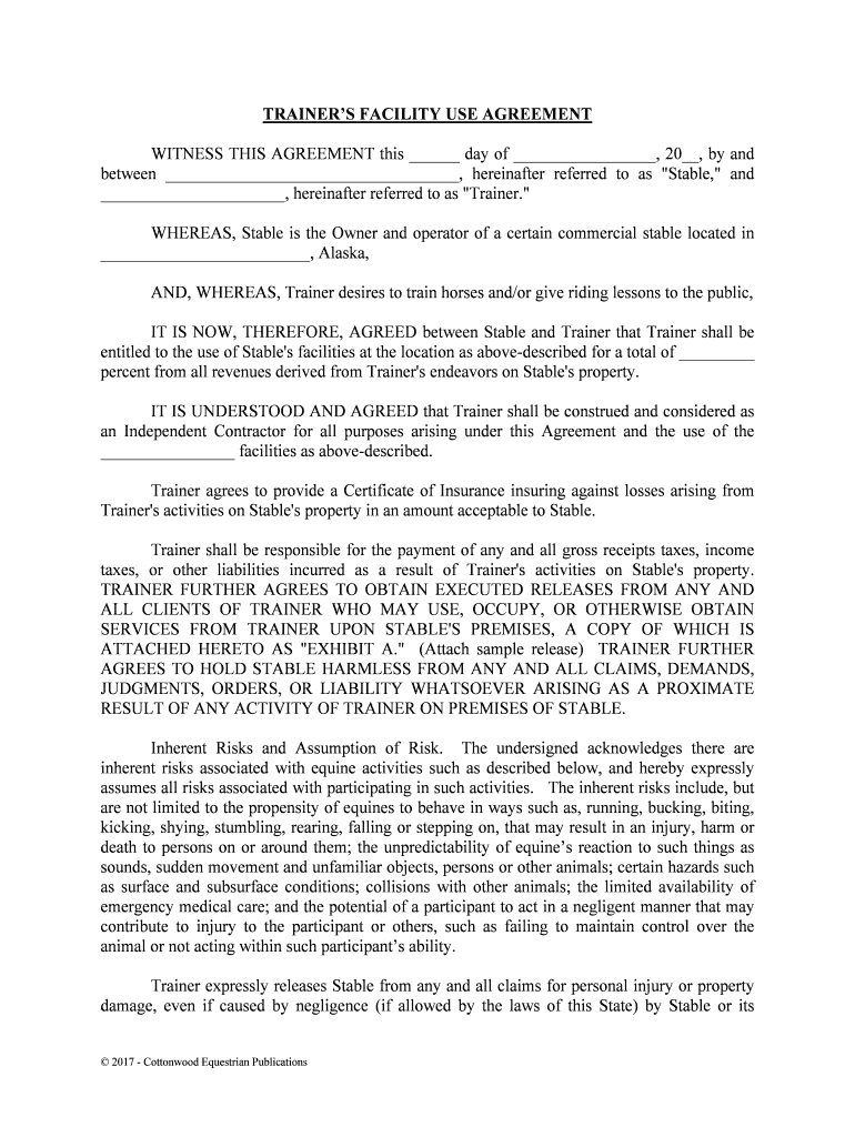 FACILITIES and EQUIPMENT USE AGREEMENT  Form