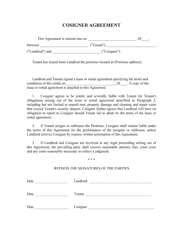 Cosigner Agreement Landlord Lease Forms