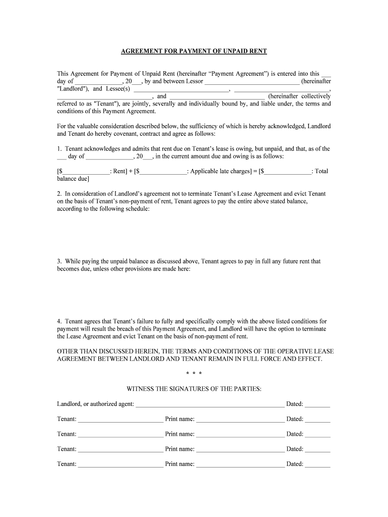 Tenant Acknowledges and Admits that Rent Due on Tenants Lease is Owing, but Unpaid, and That, as of the  Form