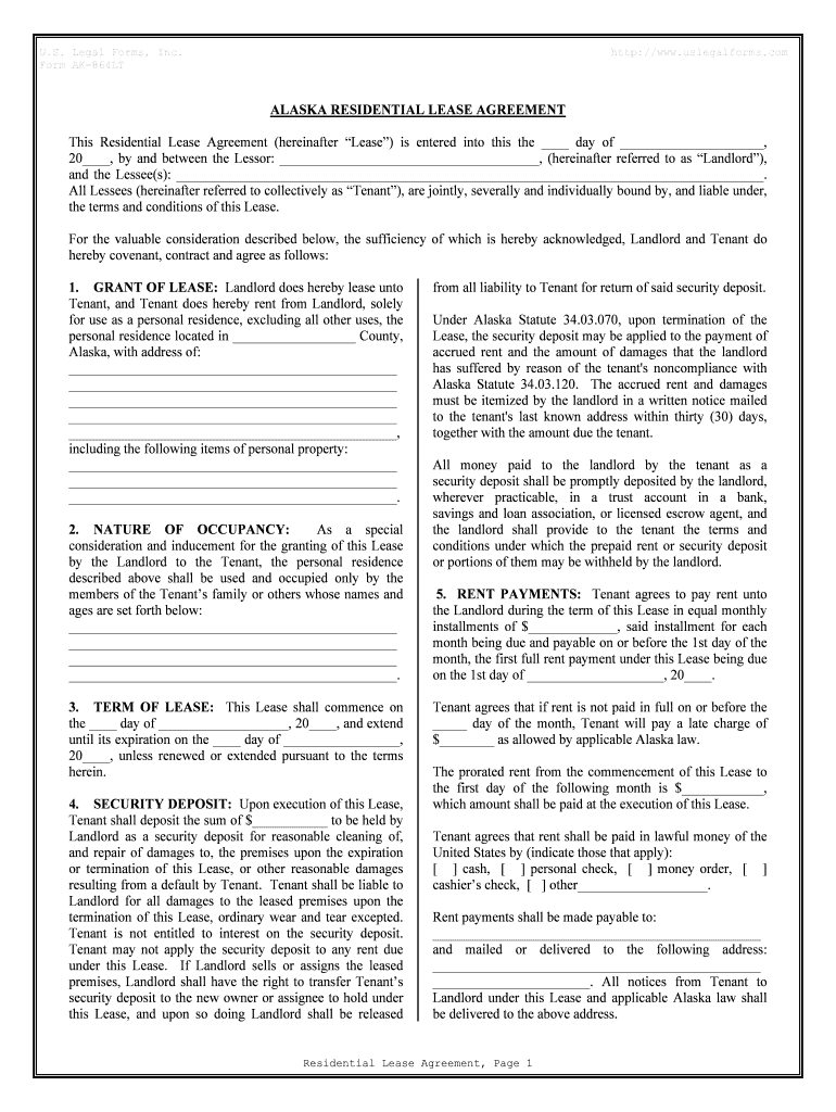 Fillable Online ALASKA RESIDENTIAL LEASE AGREEMENT MONTH  Form