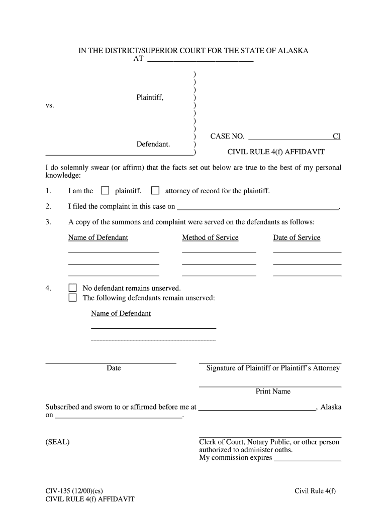 CIVIL RULE 4f AFFIDAVIT  Form