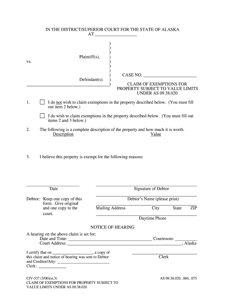 In the DISTRICTSUPERIOR COURT for the STATE of ALASKA  Form