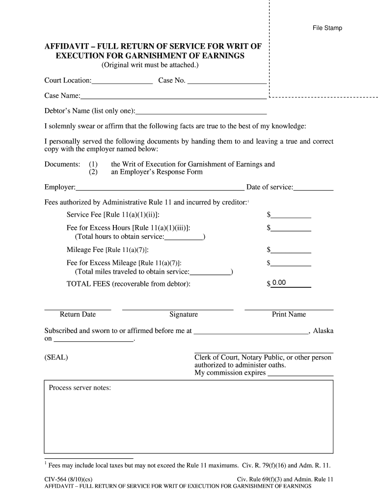 AFFIDAVIT FULL RETURN of SERVICE for WRIT of  Form