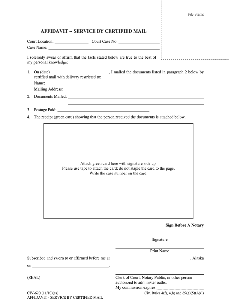 CIV 620 Affidavit of Service by Certified Mail 11 10 Civil Forms