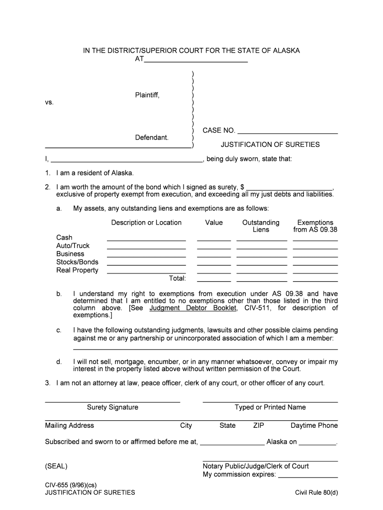 In the SUPERIOR COURT for the STATE of ALASKA STATE of  Form