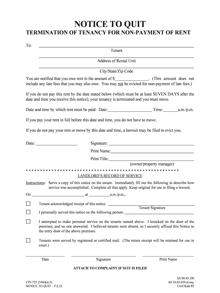 CIV 725 Notice to Quit 3 04 DOC  Form