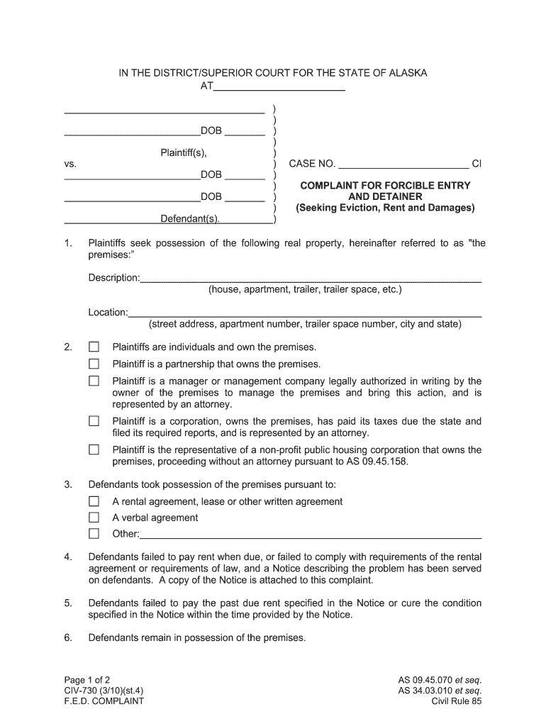 Answer to F E D Complaint 504 State of Alaska  Form