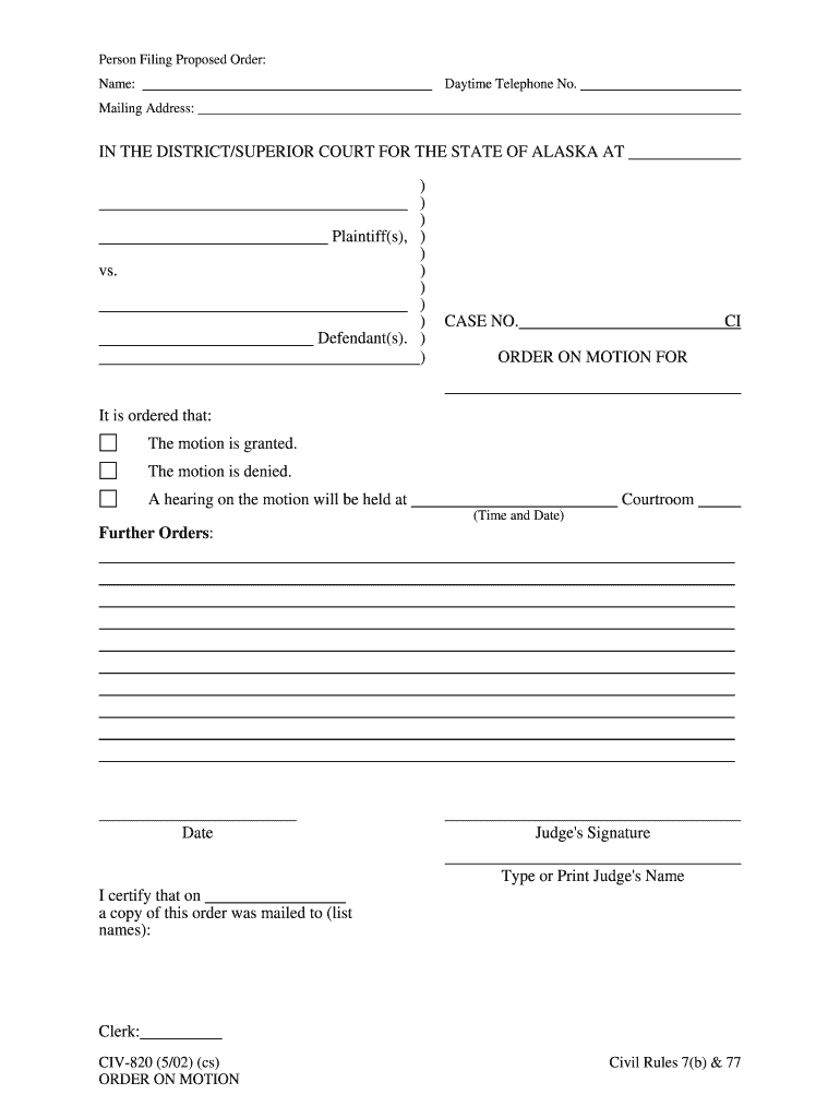 Form Civ 810 &amp;quot;Response to Motion&amp;quot; Alaska