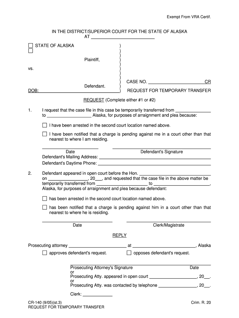 CR 140 Request for Temporary Transfer 9 05 DOC  Form