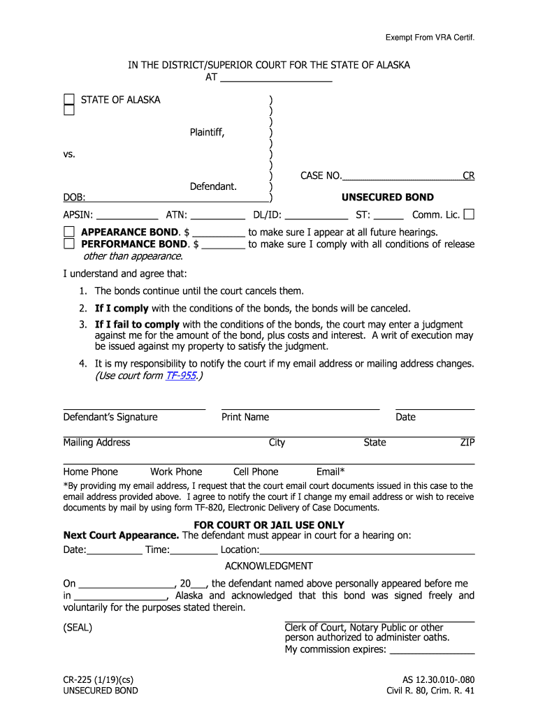 Exempt from VRA in the DISTRICTSUPERIOR COURT for the  Form