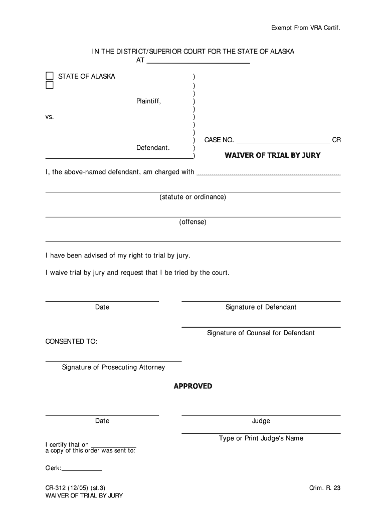 WAIVER of TRIAL by JURY  Form