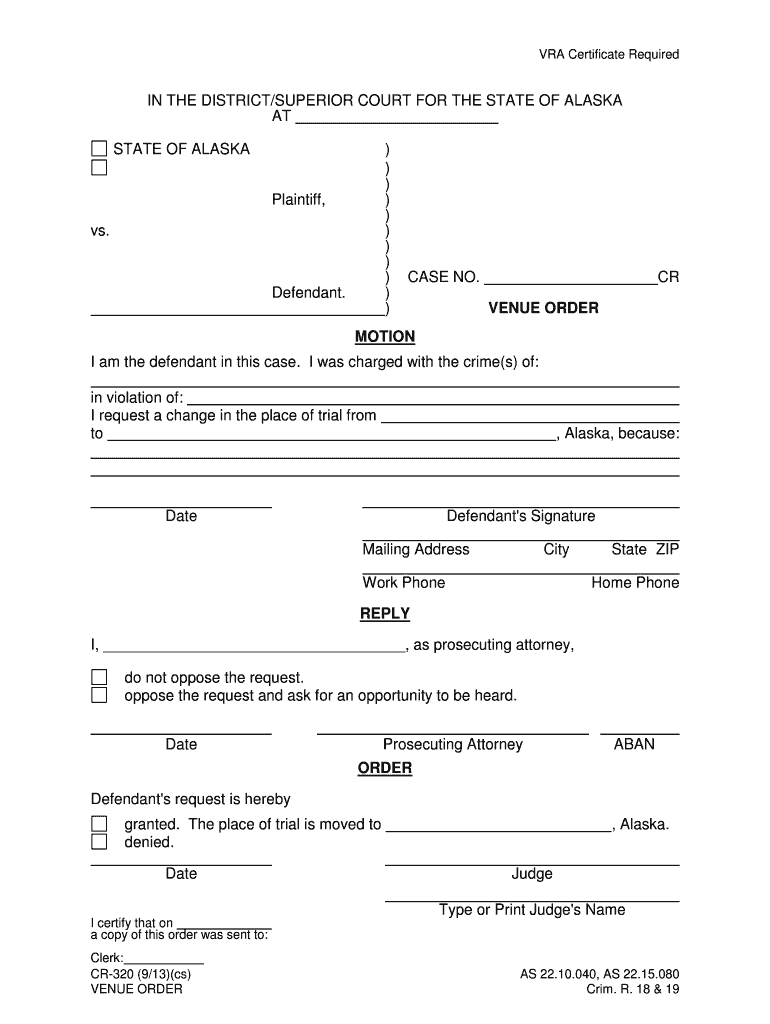 CR 320 Venue MotionOrder 913 PDF Fill in Criminal Forms