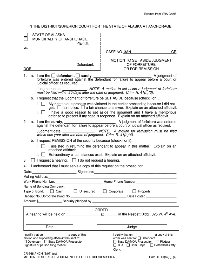 In the DISTRICTSUPERIOR COURT for the STATE of ALASKA at ANCHORAGE  Form