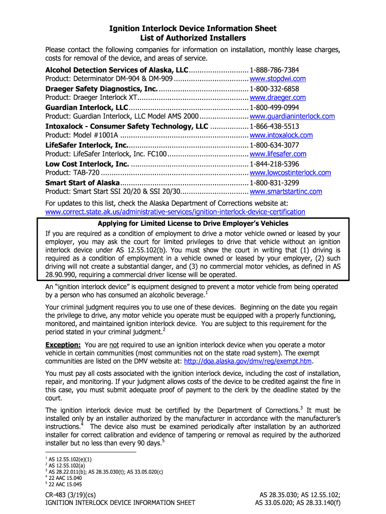 CR 483 Ignition Interlock Device Information Sheet