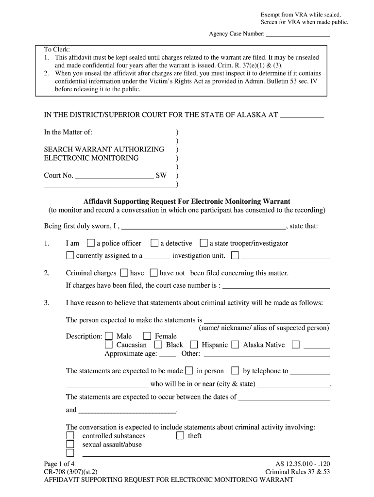 Fillable Online Courts Alaska Exempt from VRA While Sealed  Form