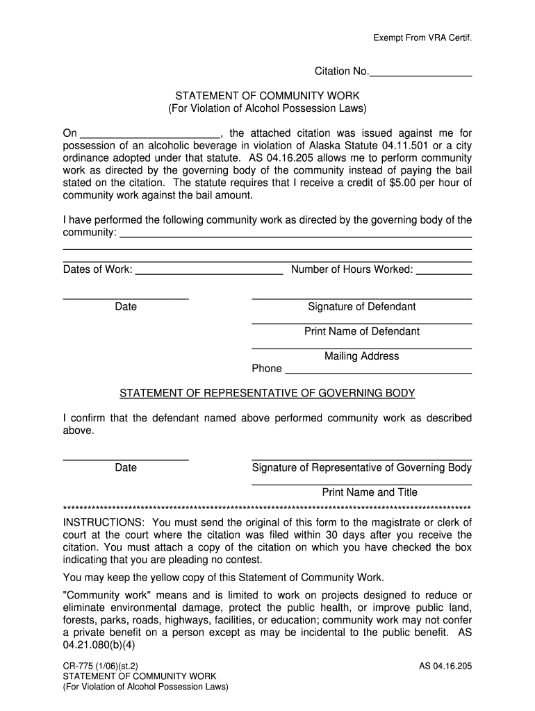 CR 775 Statement of Community Work 1 06 DOC  Form