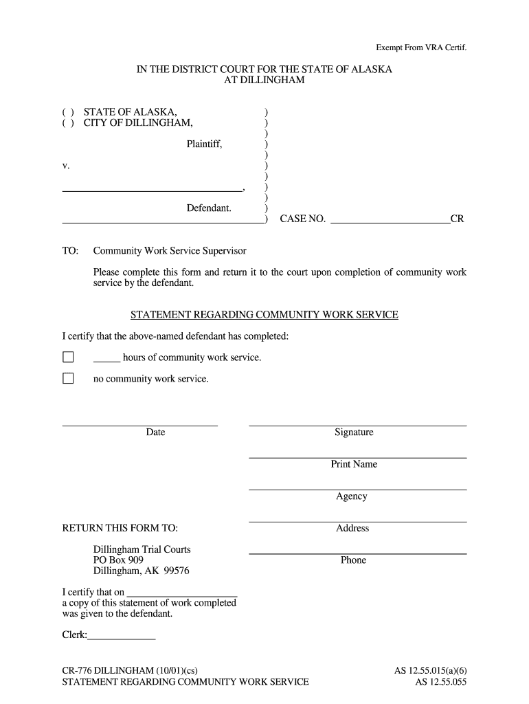 Fillable Online CR 766 DILL Statement Regarding Community Work  Form