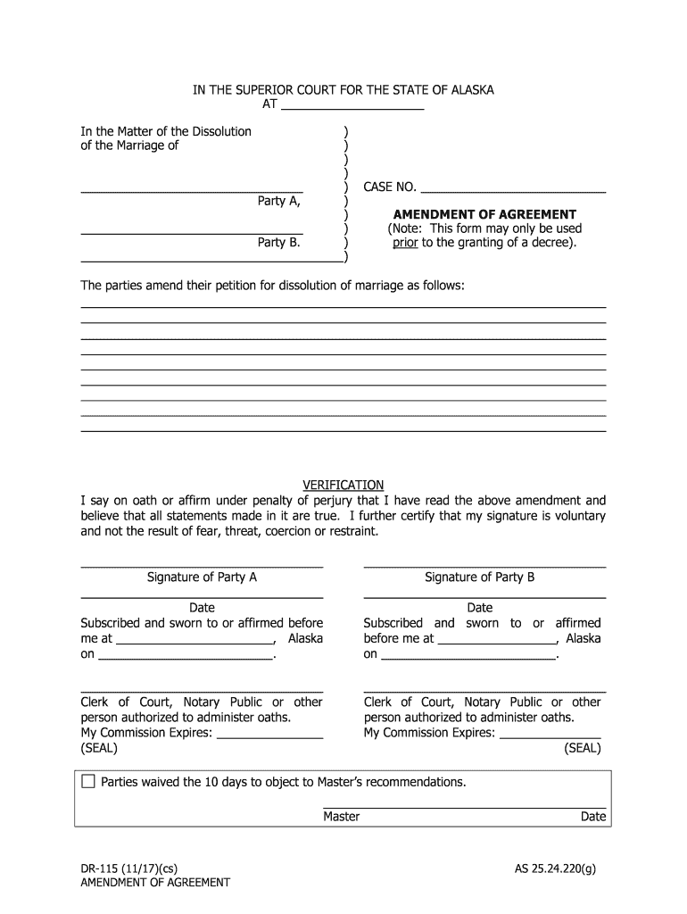 DR 115 Amendment of Agreement 10 15 Domestic Relations  Form