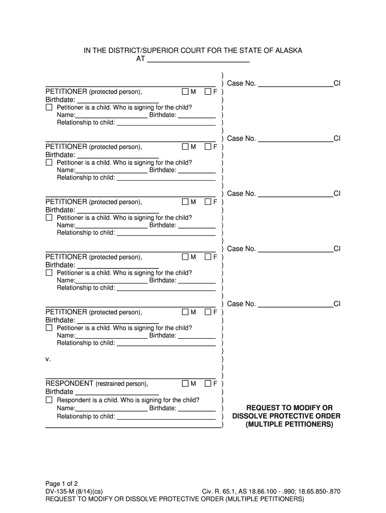 DV 135 MRequest to Modify or Dissolve Protective Order Multiple Petitioners 8 14 Domestic Violence Forms