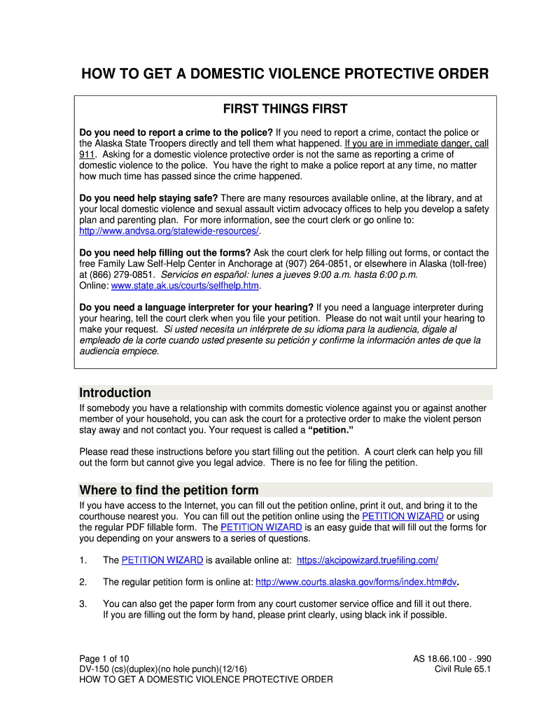 DV 150 Instructions for Requesting a Protective Order 6 11 Domestic Violence Forms