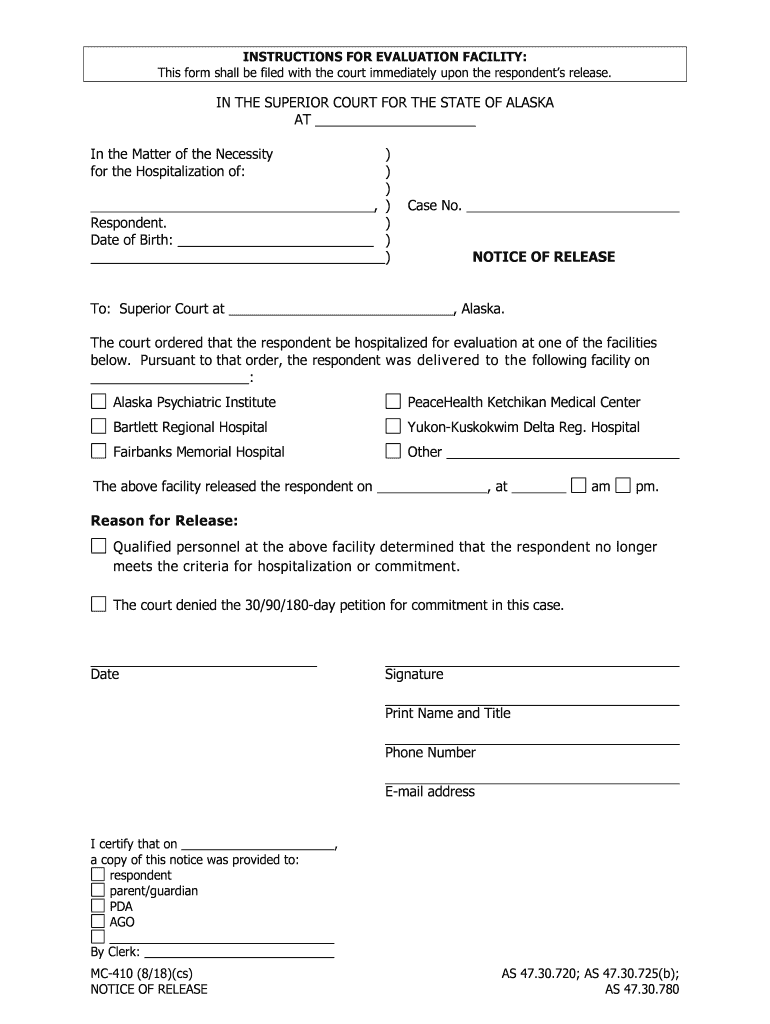Form MC 410 Download Fillable PDF, Notice of Release