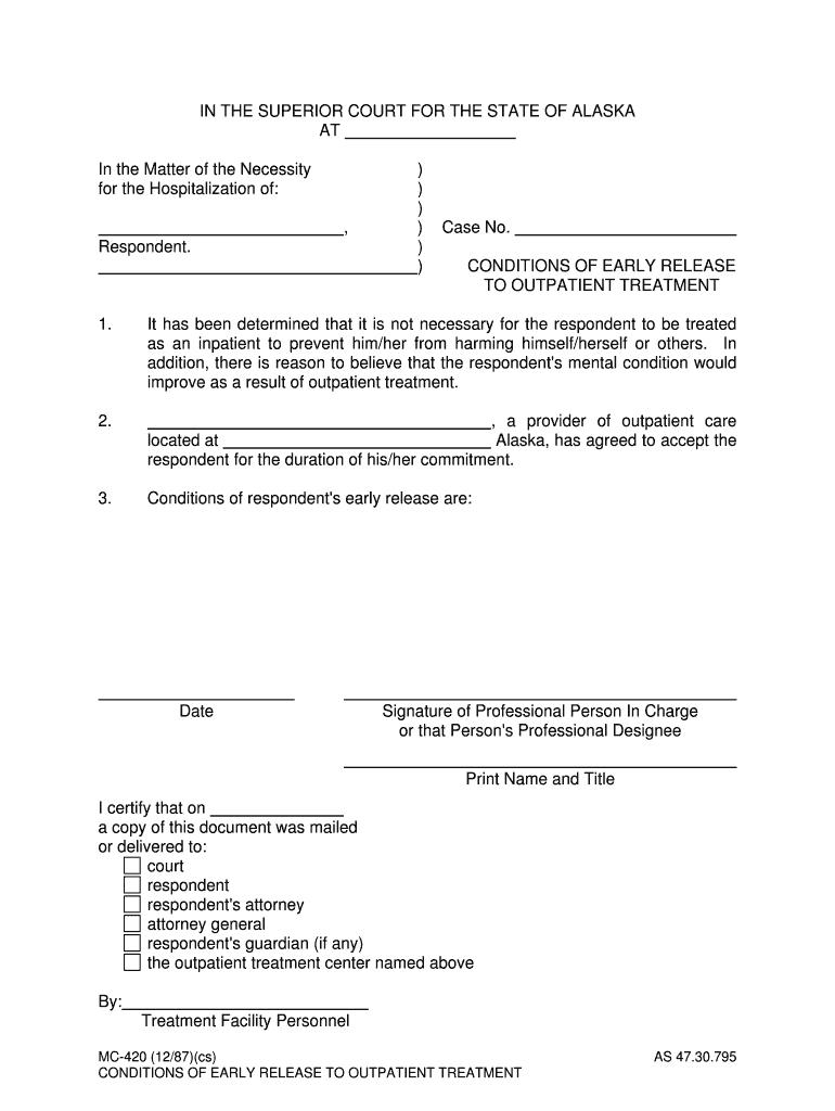 MC 420 Conditions of Early Release to Outpatient Treatment  Form