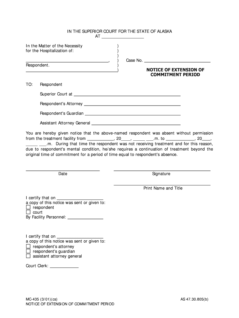 MC 435 Notice of Extension of Commitment Period 3 01 Fill in Mental Commitment Forms