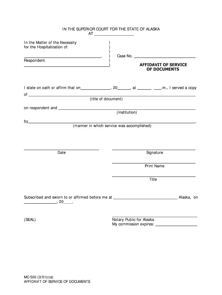 MC 500 Affidavit of Service of Documents 3 01 Fill in Mental Commitment Forms