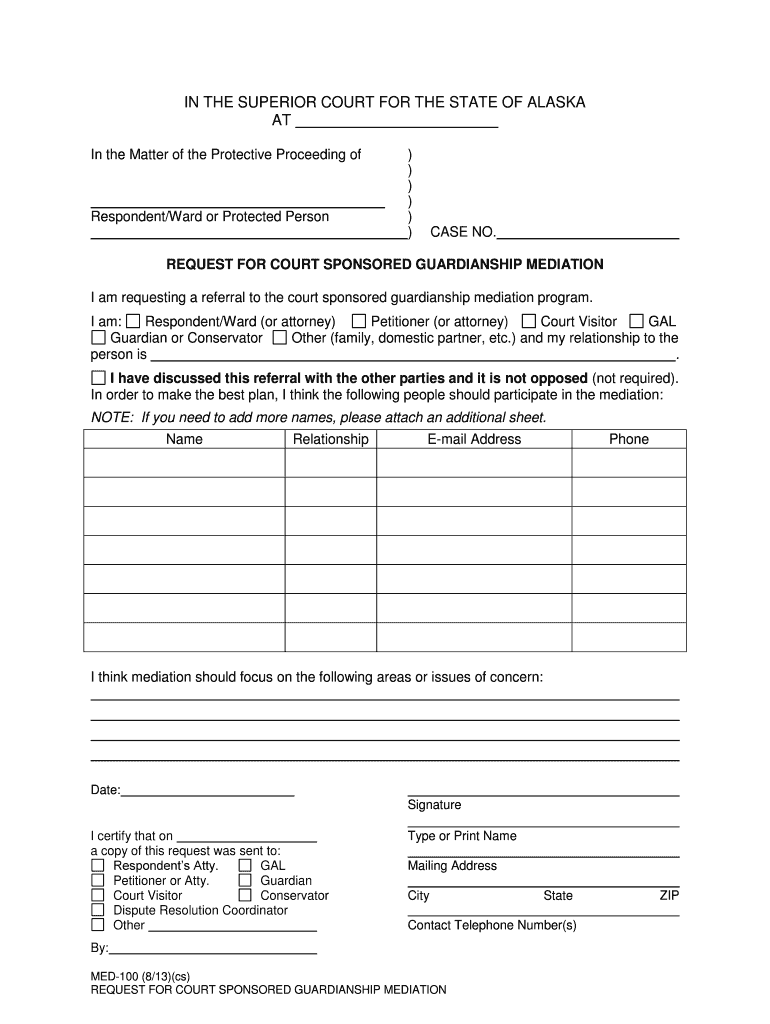 I Am Requesting a Referral to the Court Sponsored Guardianship Mediation Program  Form