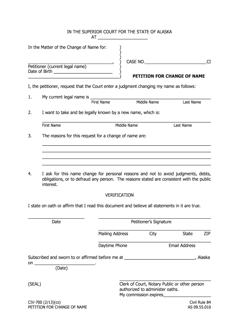 CIV 700 Petition for Change of Name 213 PDF Fill in Civil Forms