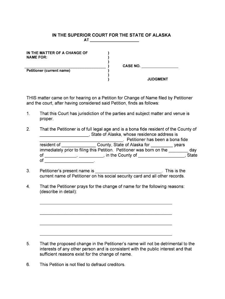 Alaska Adult Name Change Adult Name Change  Form