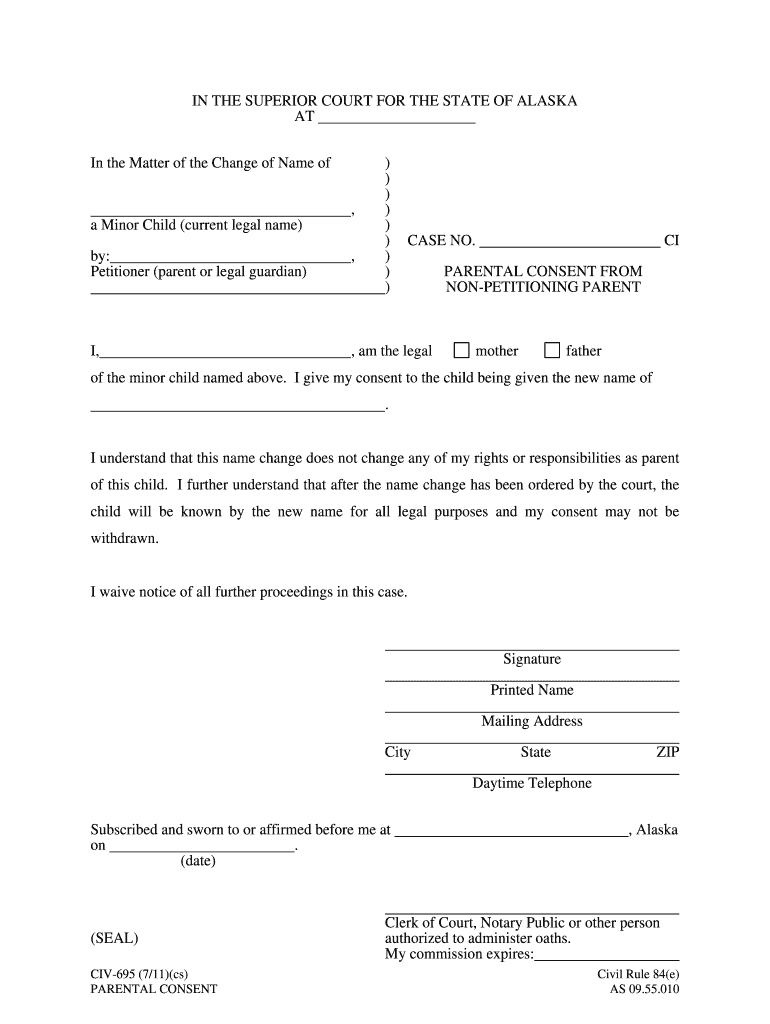 CIV 695 Parental Consent for Non Petitioning Parent 7 11 PDF Fill in Civil Forms