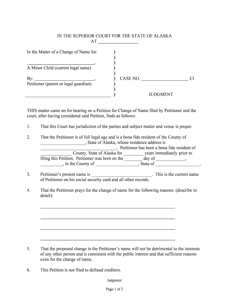 Child's Change of Name Packet Alaska  Form