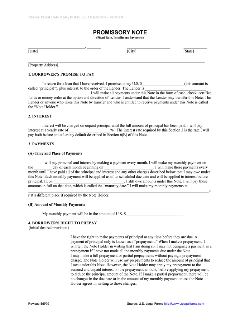 Alaska Promissory Installment Note Legal Form