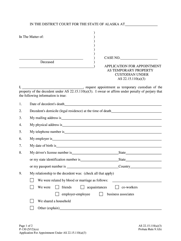As TEMPORARY PROPERTY  Form