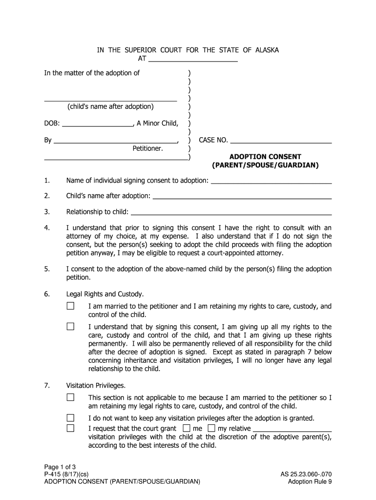 P 420 Adoption Consent Child 10 or Older State of Alaska  Form